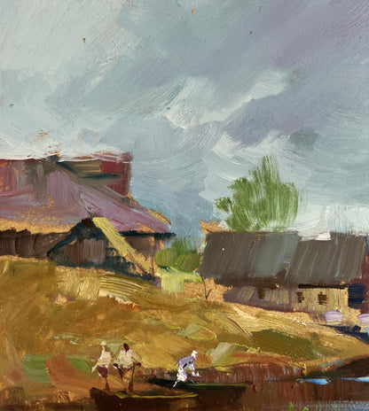 Oil painting Quiet Village Harbour by Yuriy Suprunchuk