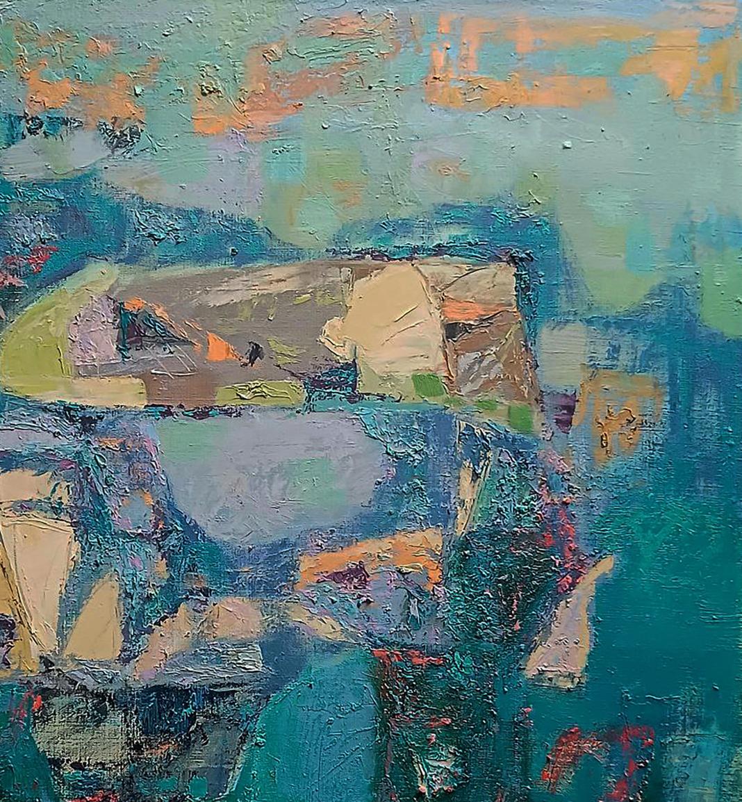 Oil painting Island of Freedom by Tatyana Shulyak in teal earth tones