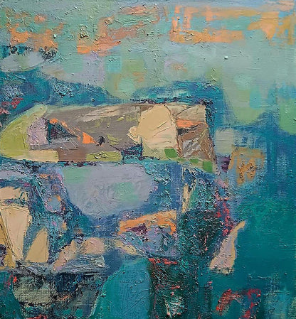Oil painting Island of Freedom by Tatyana Shulyak in teal earth tones