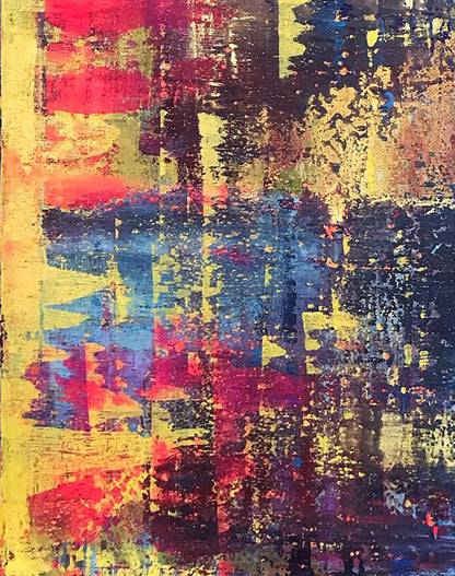 Vibrant abstract A sleepless night painting with bold red yellow blue black strokes