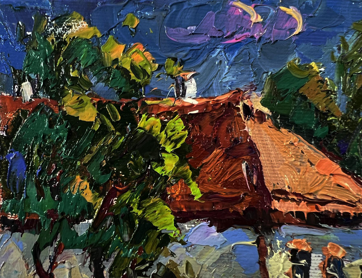 Vibrant impressionist oil painting Weekend in the village by Oksana Ivanyuk