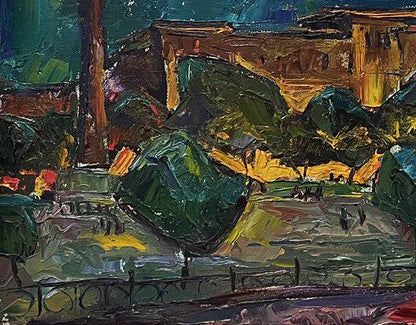 Impressionistic oil painting Night Istanbul by Oleksandr Andreev, rainy urban scene