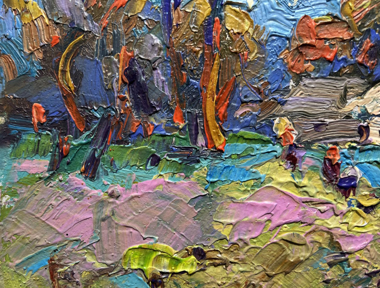 Vibrant impressionist oil painting Early morning in the village by Oksana Ivanyuk
