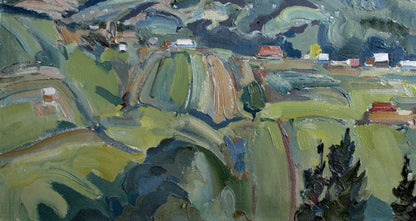 Vibrant Malachite Mountains oil painting by Leonid Pavlenko, impressionist hills