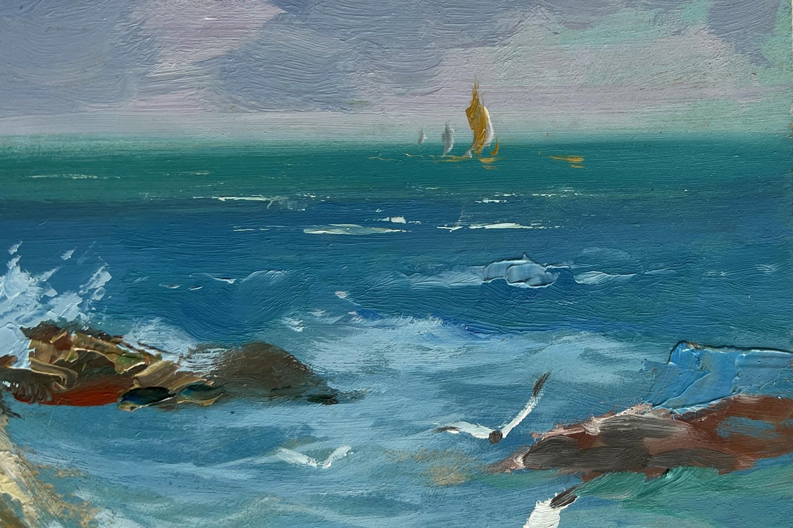 Oil painting of sailboats on sea horizon by Yuriy Suprunchuk