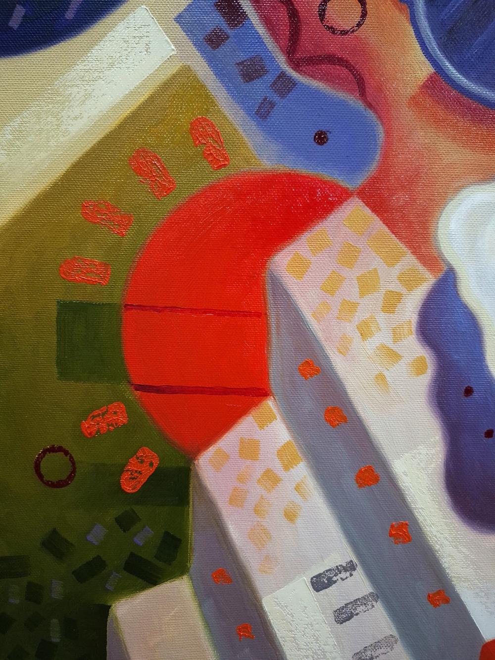 Oil painting Quick breakfast by Sergiy Voichenko with red circle