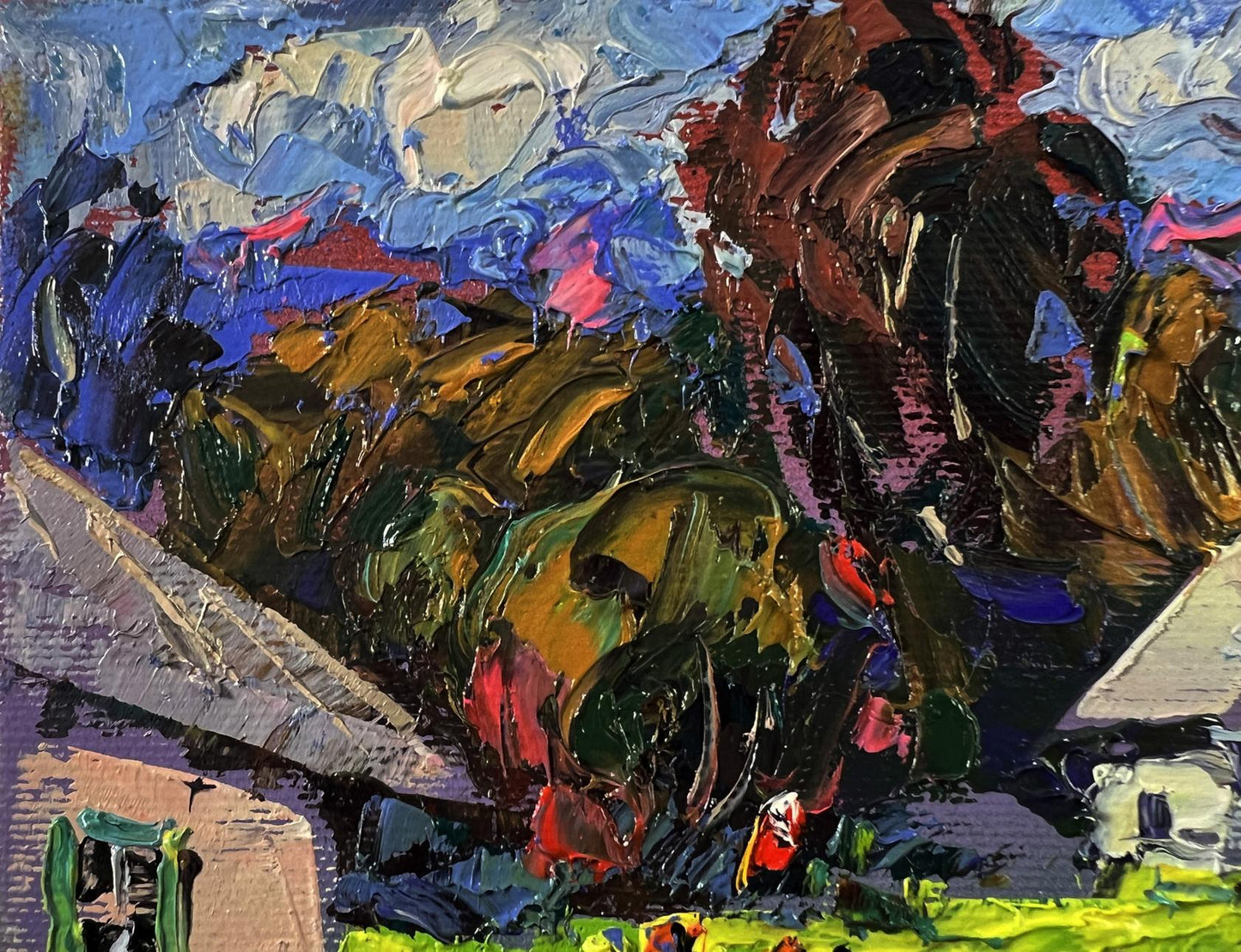 Vibrant impressionist oil painting Village life in silence by Oleksiy Ivanyuk