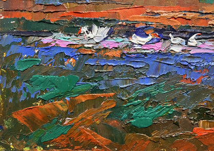 Vibrant impressionist oil painting Evening by the Lake by Oksana Ivanyuk