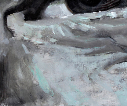 Oil painting Josef Ed Potapenkov with textured grays, whites, teal accents