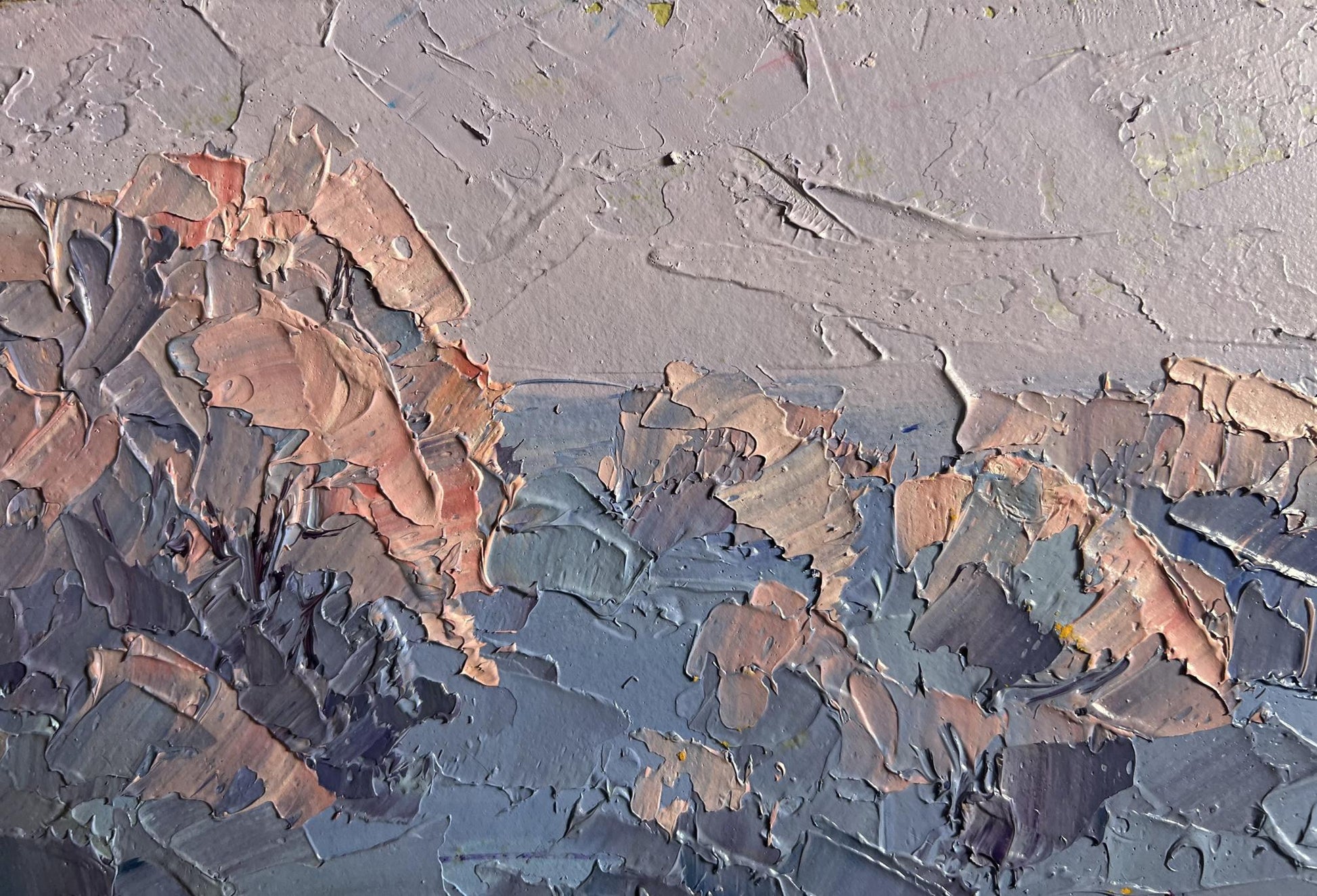 Oil painting Walking on a frosty day by Boris Serdyuk, textured impasto grays and blues
