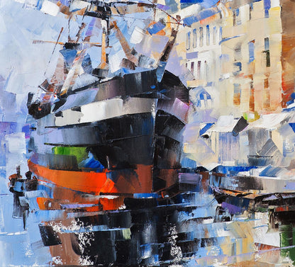 Abstract Ship in Channel of Tranquility oil painting by Volodymyr Gluhomanyuk