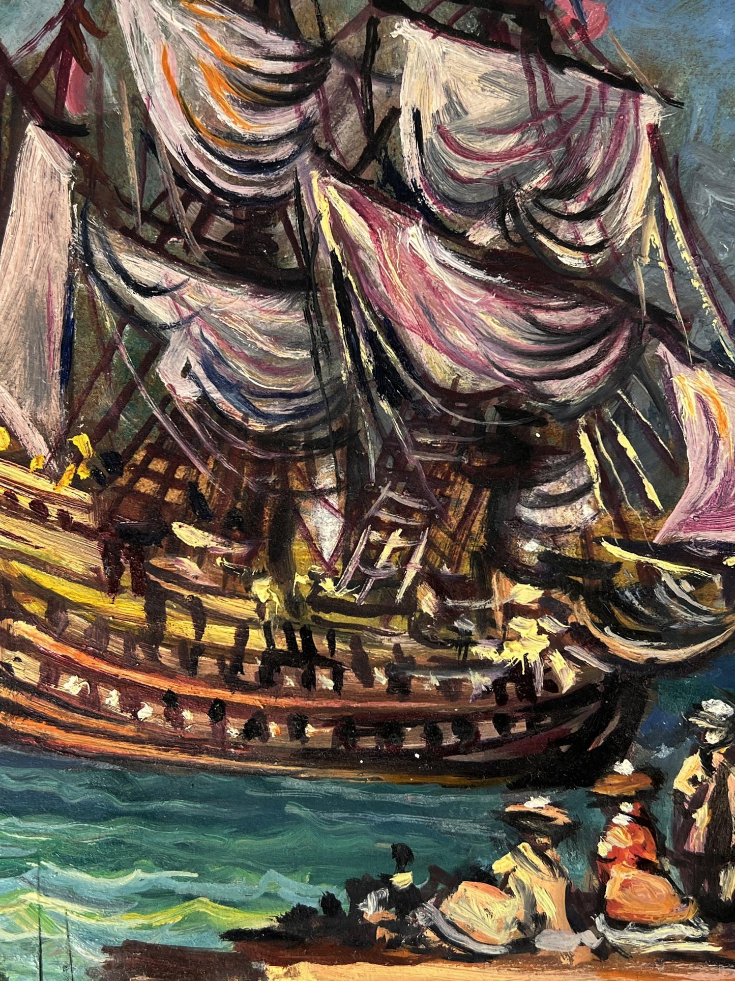 Oil painting of grand sailing ship by Alexander Arkadievich Litvinov