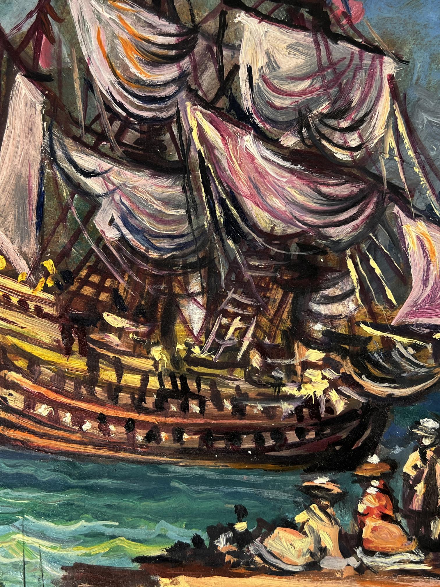 Oil painting of grand sailing ship by Alexander Arkadievich Litvinov