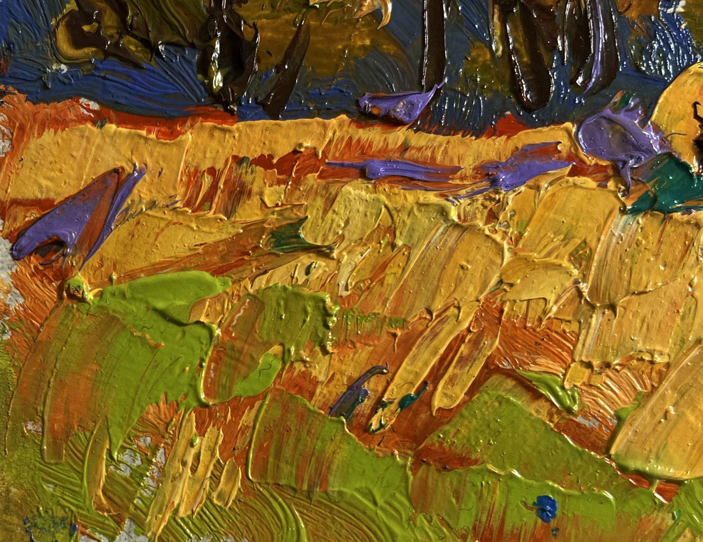 Oil painting In the autumn forest by Oleksiy Ivanyuk, vibrant impasto strokes