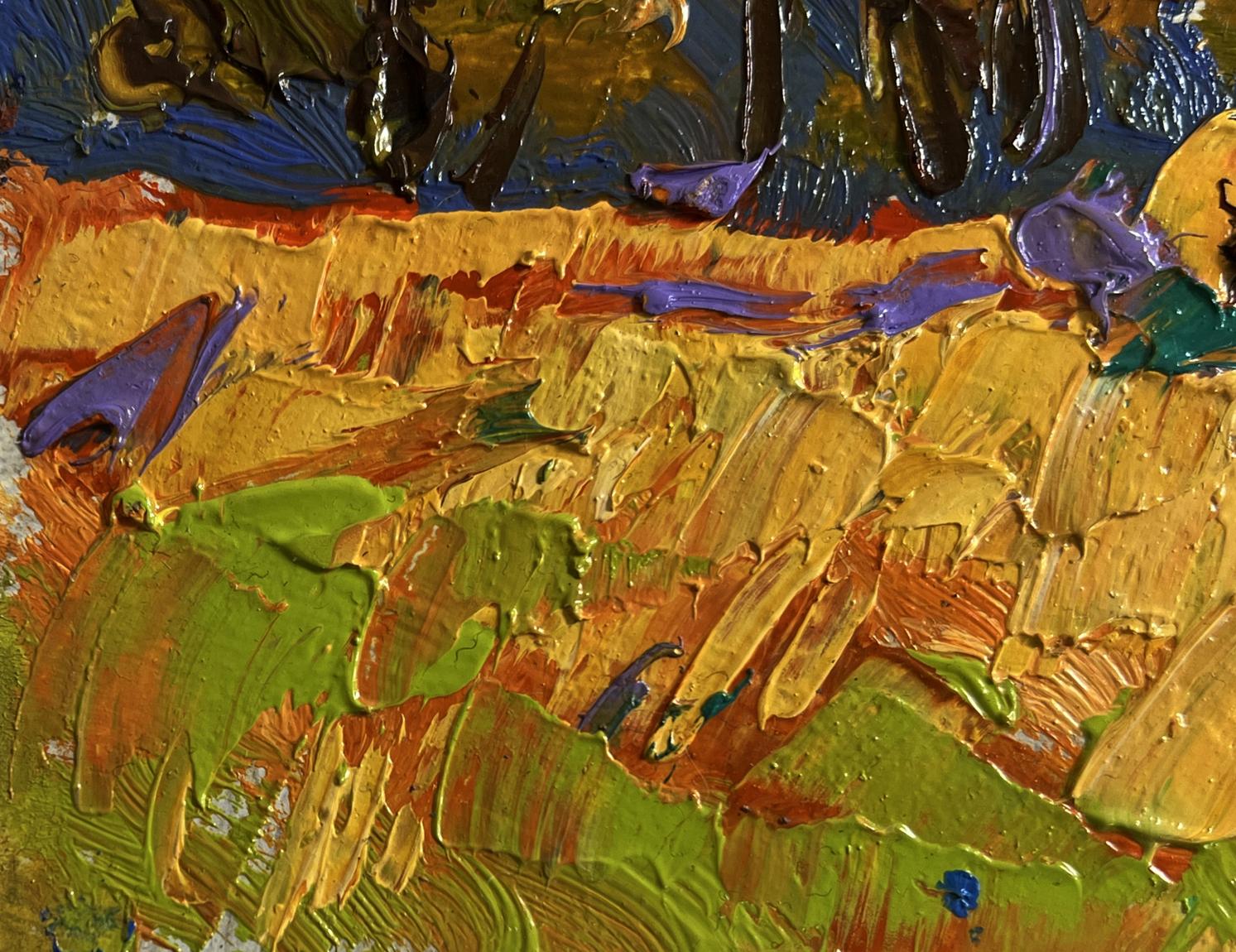 Oil painting In the autumn forest by Oleksiy Ivanyuk, vibrant impasto strokes