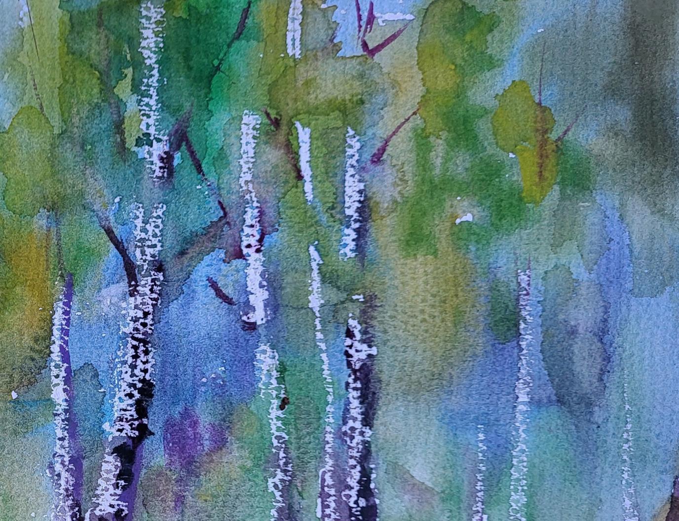 Watercolor painting Spring in the birches by Boris Serdyuk