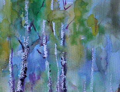 Watercolor painting Spring in the birches by Boris Serdyuk