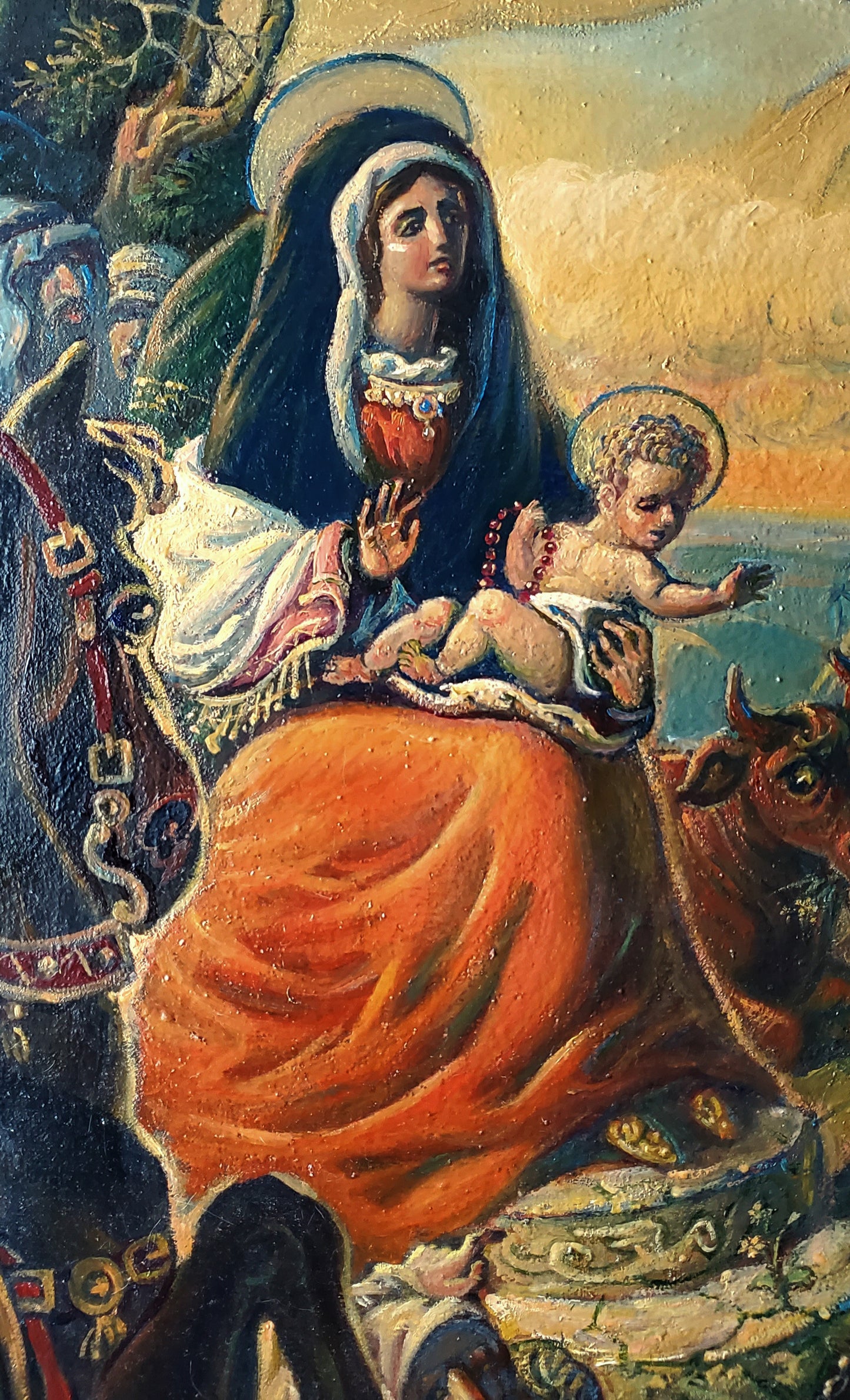 Oil painting Adoration of the Magi by Daniil Litvinov with Virgin Mary holding infant Jesus