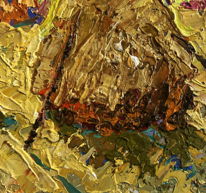 Oil painting Fresh haystacks in the field by Oleksiy Ivanyuk impasto texture