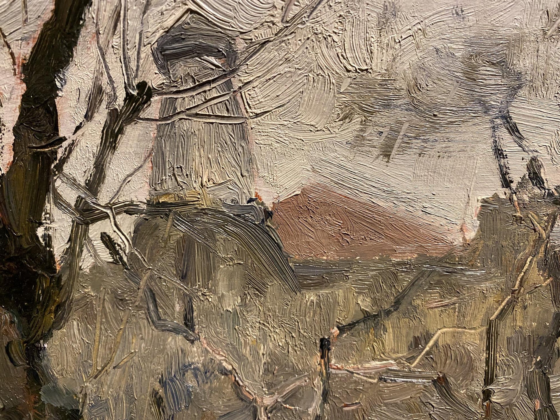 Textured oil painting Gray day by Evgeniy Tkachenko windmill impasto