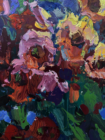 Vibrant Blooming Garden oil painting by Oksana Ivanyuk with impasto florals