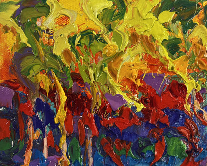 Vibrant Oleksiy Ivanyuk oil painting of burning trees in evening light