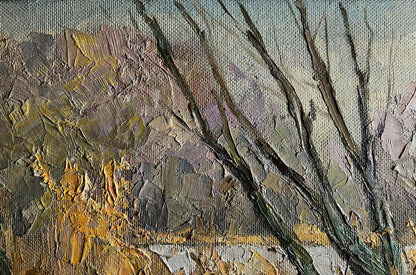 Oil painting The first snow fell by Boris Serdyuk, impasto earthy tones