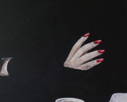 Acrylic painting Girl and coffee Anatoly Varvarov