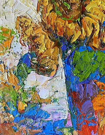 Vibrant sunflower oil painting by Oleksiy Ivanyuk with bold textured strokes
