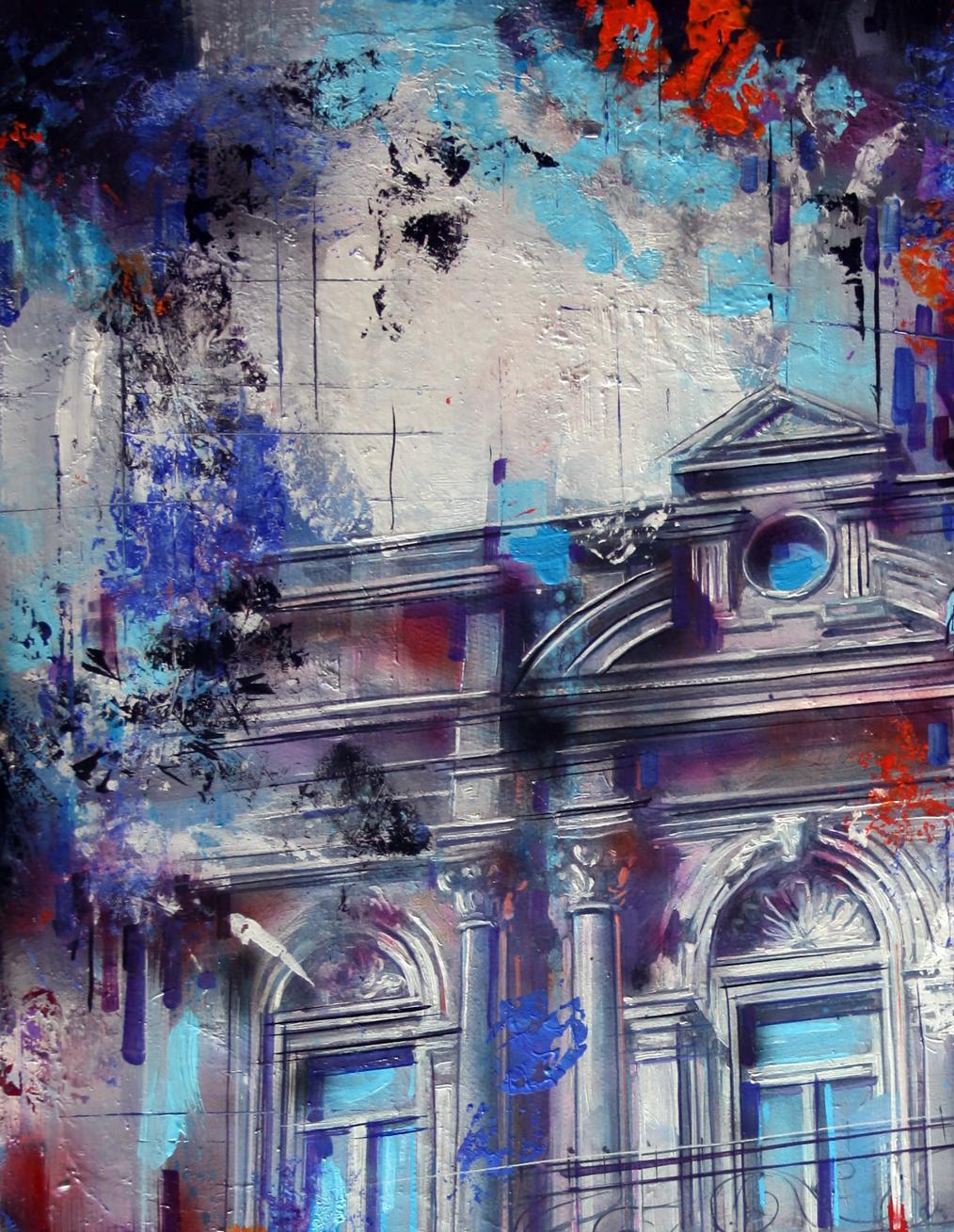 Oil painting Waiting for a miracle by Alexander Dobrodiy with vibrant abstract facade
