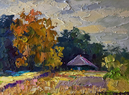 Autumn flowers garden oil painting by Boris Serdyuk impressionist hut