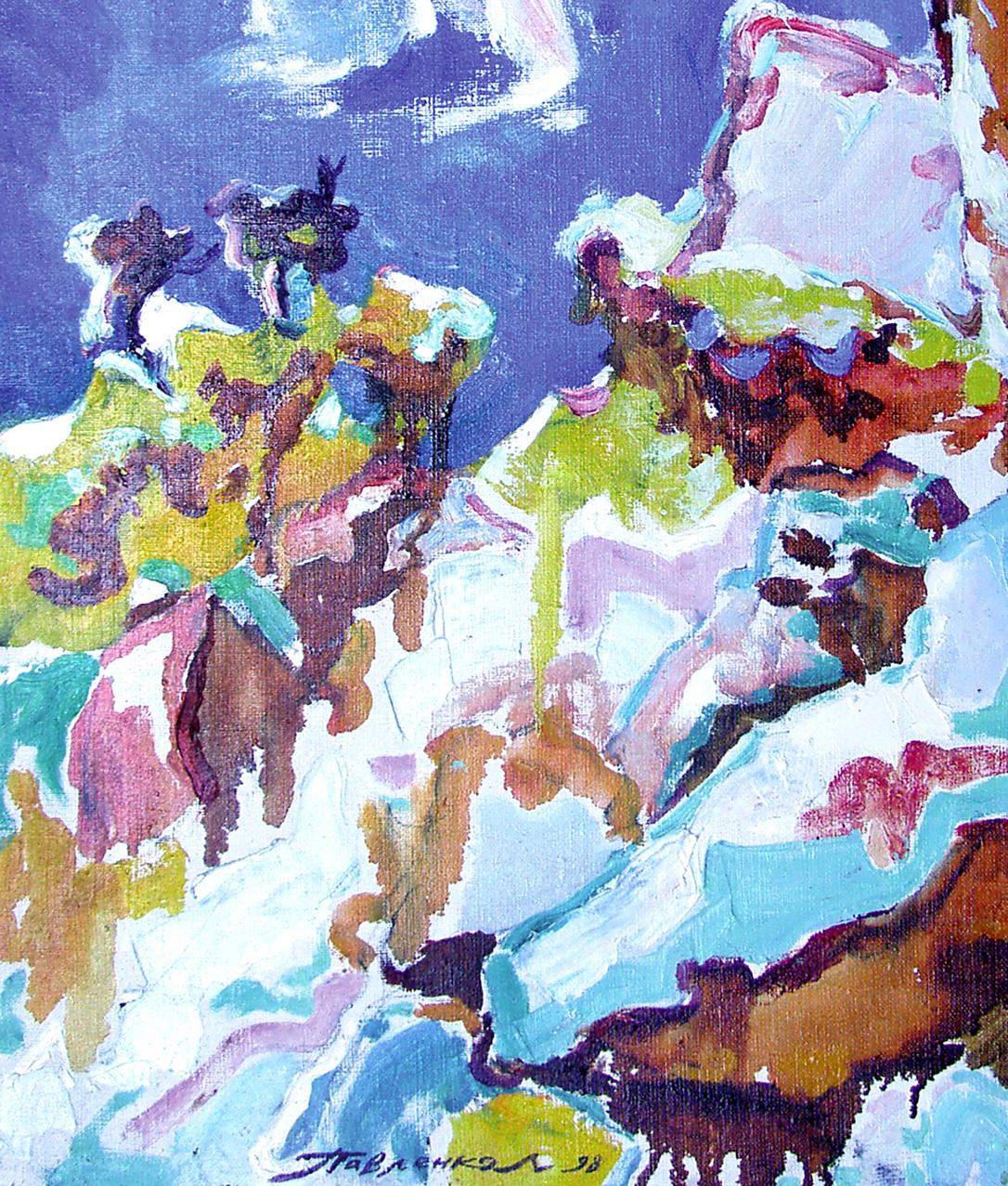 Vibrant oil painting In the Mountains by Leonid Pavlenko snowy peaks canvas