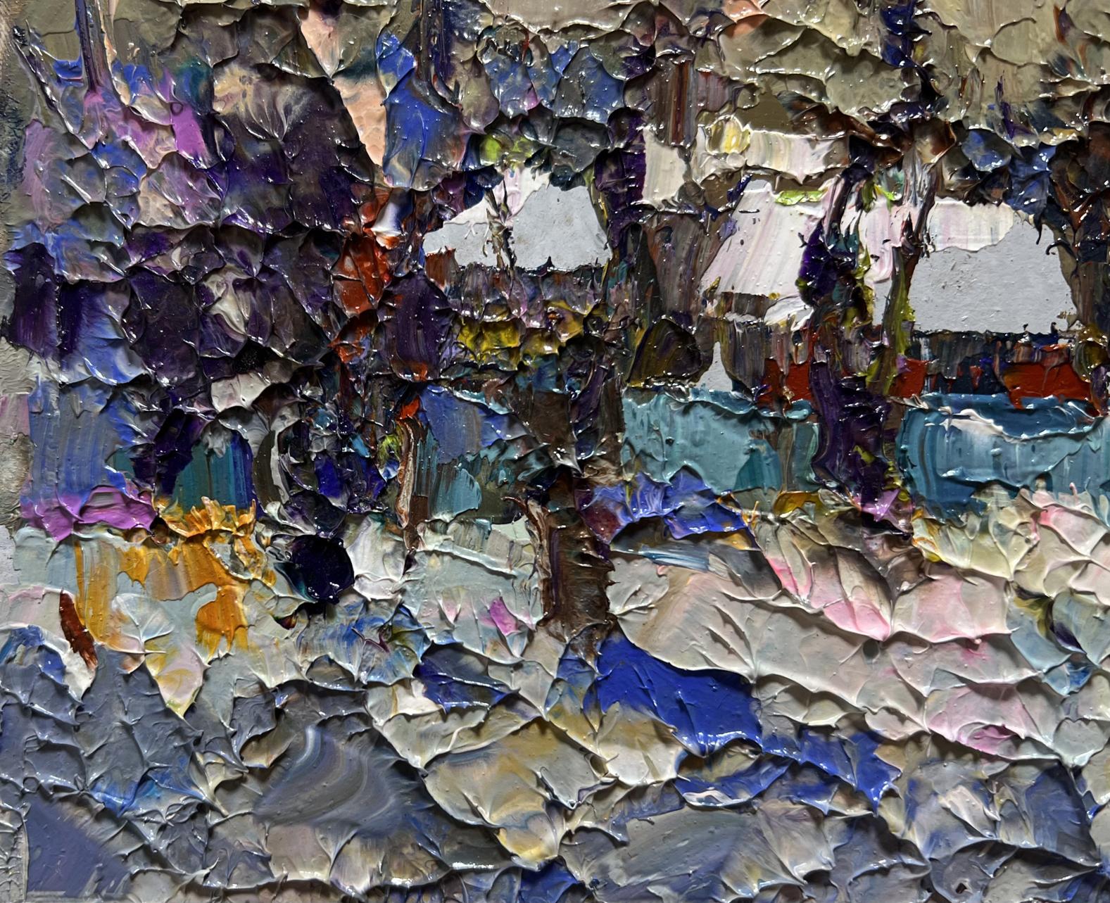 Oil painting Winter Twilight by Oksana Ivanyuk, textured blues and purples