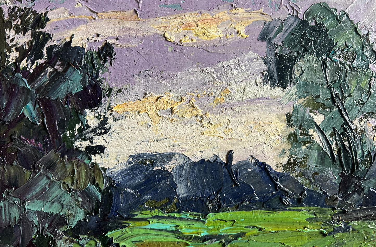Oil painting In the evening on the meadow by Boris Serdyuk, impressionist landscape