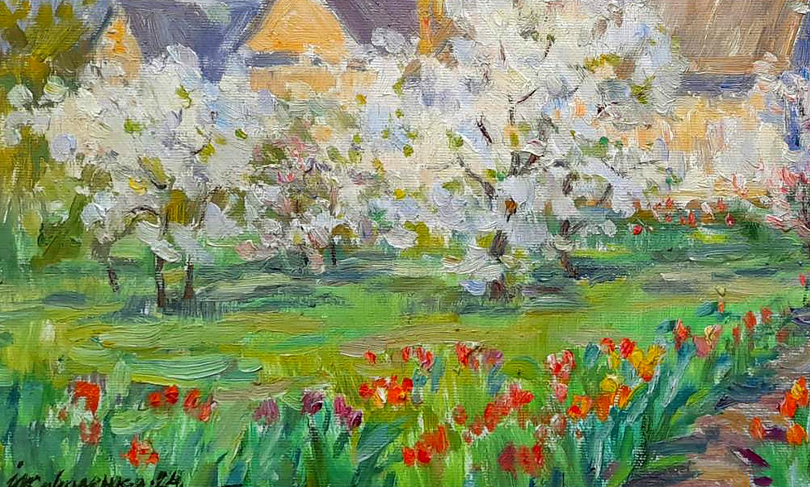 Oi painting Tulips in the garden by Ivan Kovalenko impressionist art