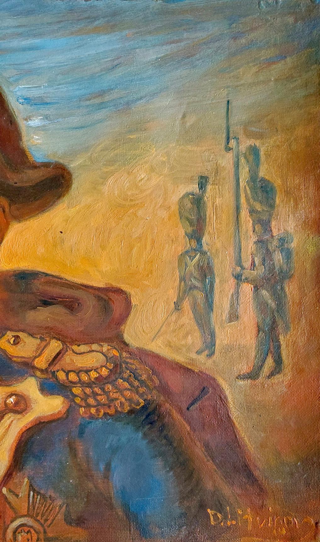 Oil painting Napoleon in other worlds by Daniil Litvinov vibrant soldiers rifles