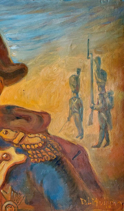 Oil painting Napoleon in other worlds by Daniil Litvinov vibrant soldiers rifles