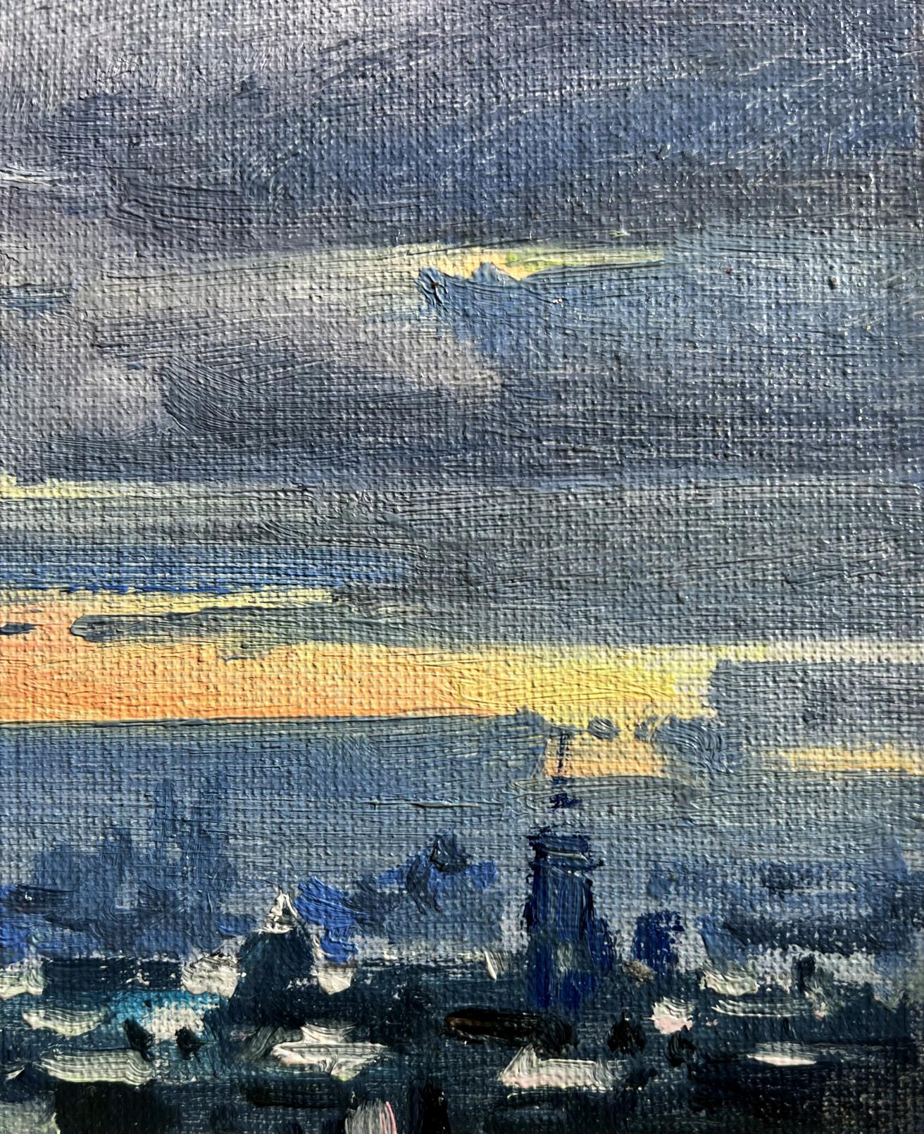 Oil painting Yellow sunset over the city Tatyana Derdey textured canvas