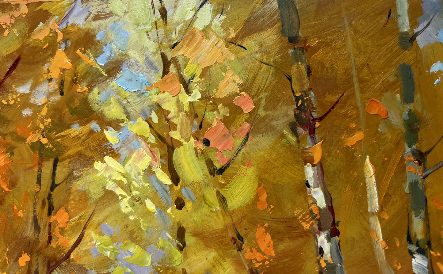 Oil painting Autumn birch grove by Yuriy Suprunchuk, abstract expressionist style