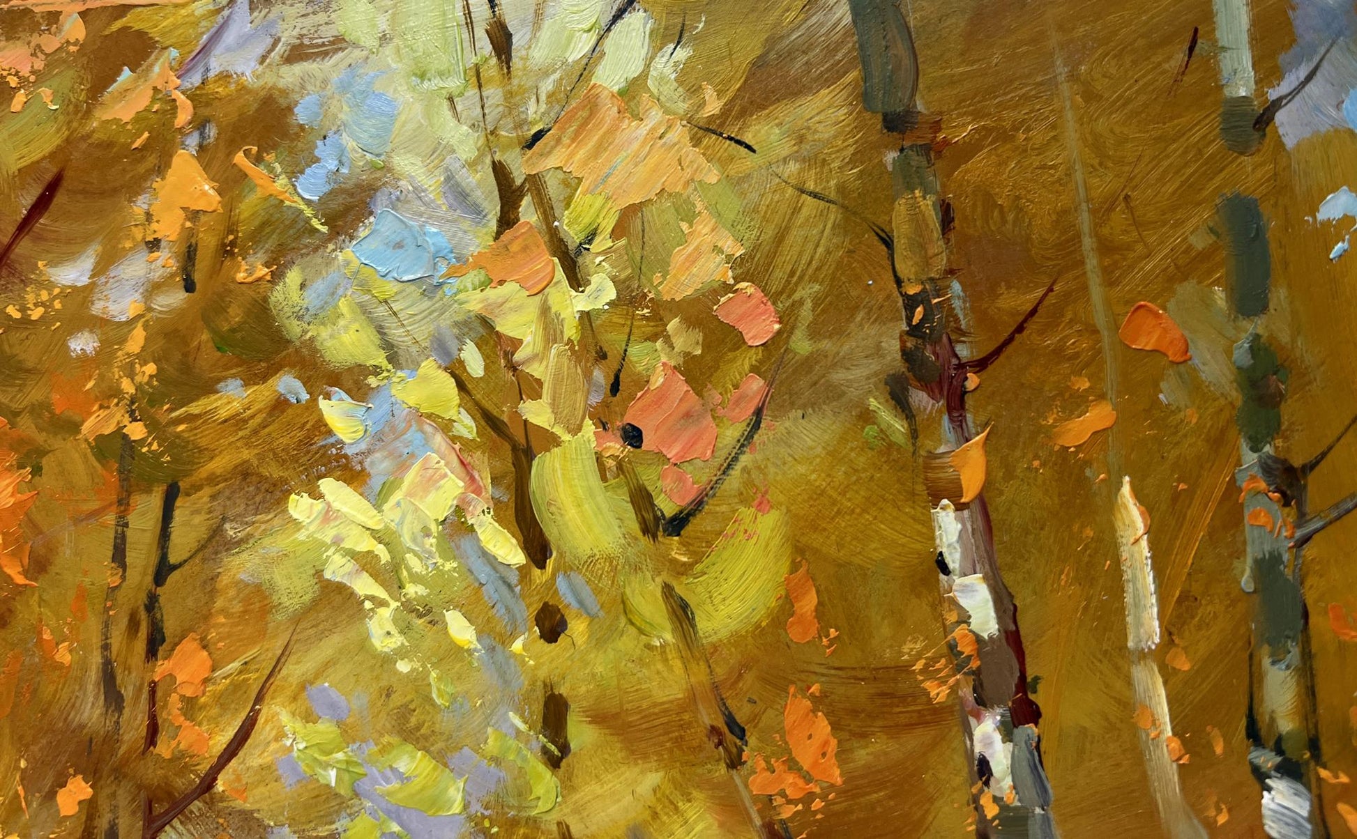 Oil painting Autumn birch grove by Yuriy Suprunchuk, abstract expressionist style