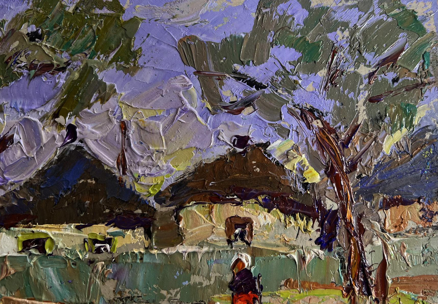 Impasto oil painting Alley in the village by Oleksiy Ivanyuk, textured rustic scene