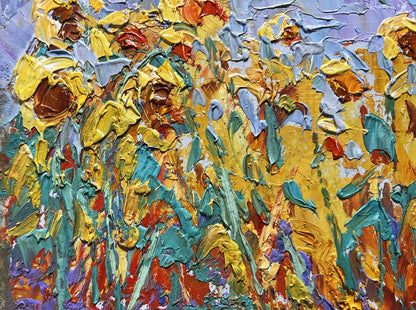 Vibrant oil painting To the Sky by Oleksiy Ivanyuk with textured sunflowers