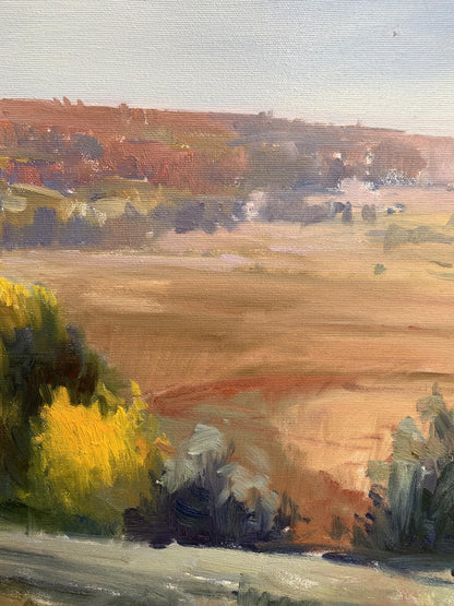 Oil painting Hot day by Tatyana Derdey: textured countryside landscape
