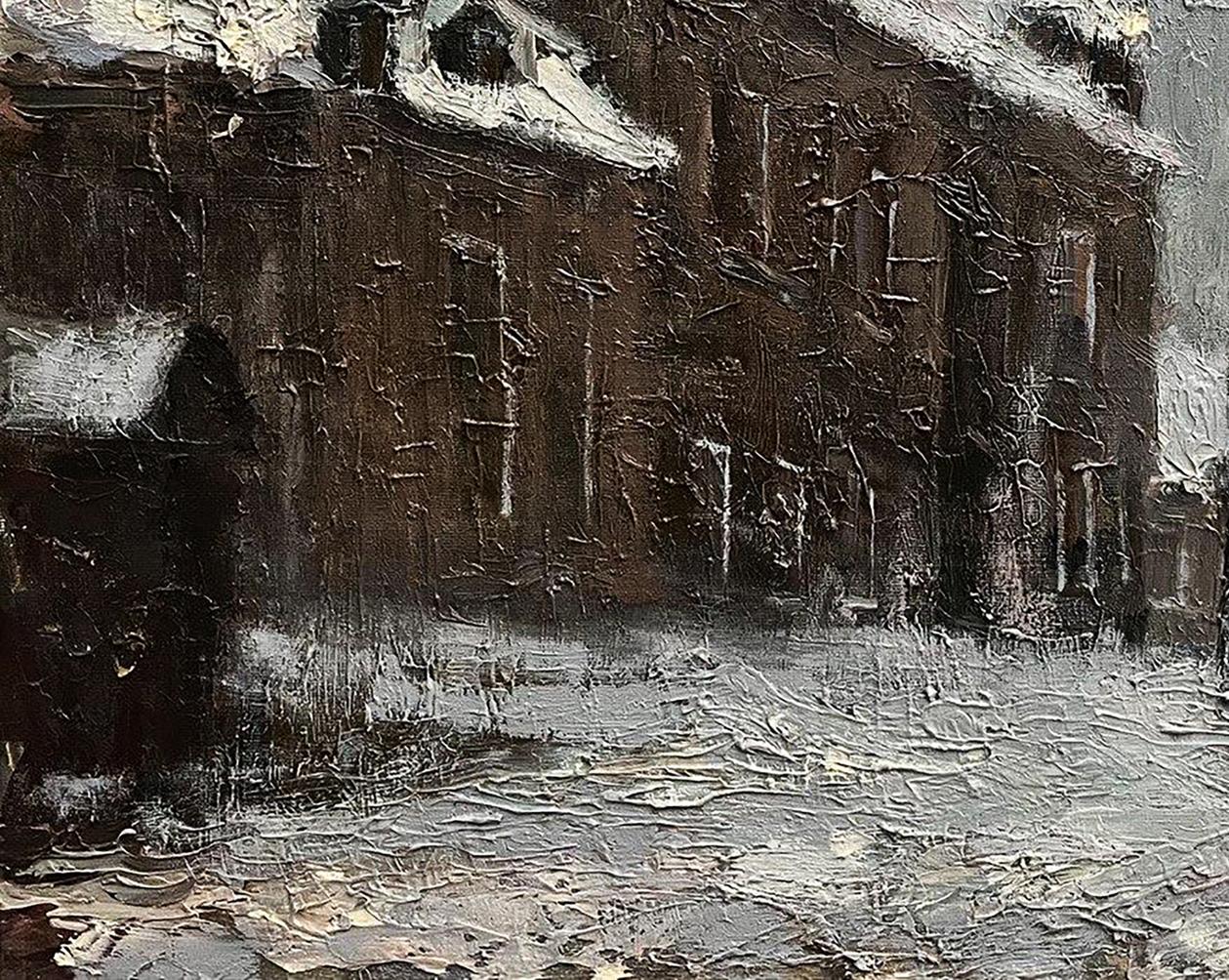 Textured oil painting Resurrection Ascension by Volodymyr Pashchenko, snowy building