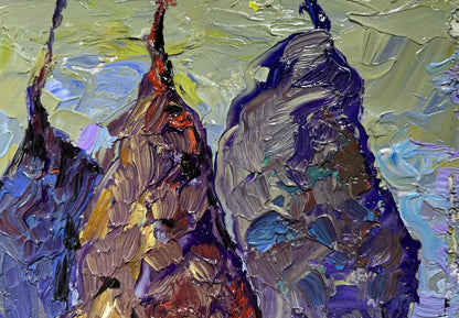 Oil painting Cold wind in the evening by Oleksiy Ivanyuk: textured purple brown pears