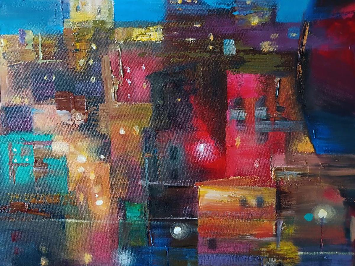 Abstract oil painting Night City Anatoly Tarabanov
