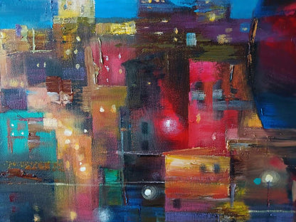 Abstract oil painting Night City Anatoly Tarabanov