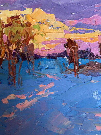 Vibrant impressionist oil painting In the Evening in the Cold by Oksana Ivanyuk