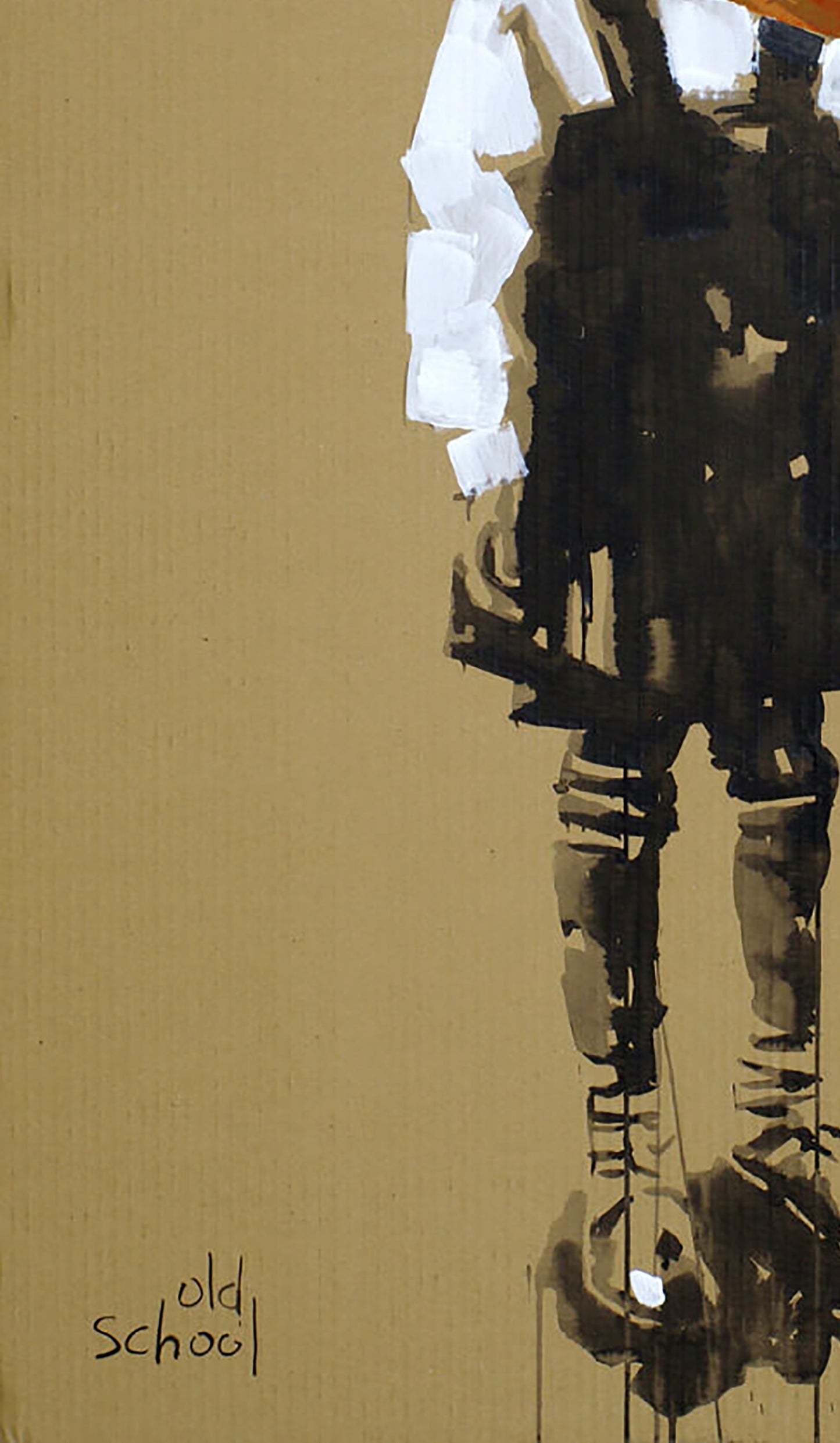 Abstract black and white figure acrylic painting by Dima Filatov on tan background