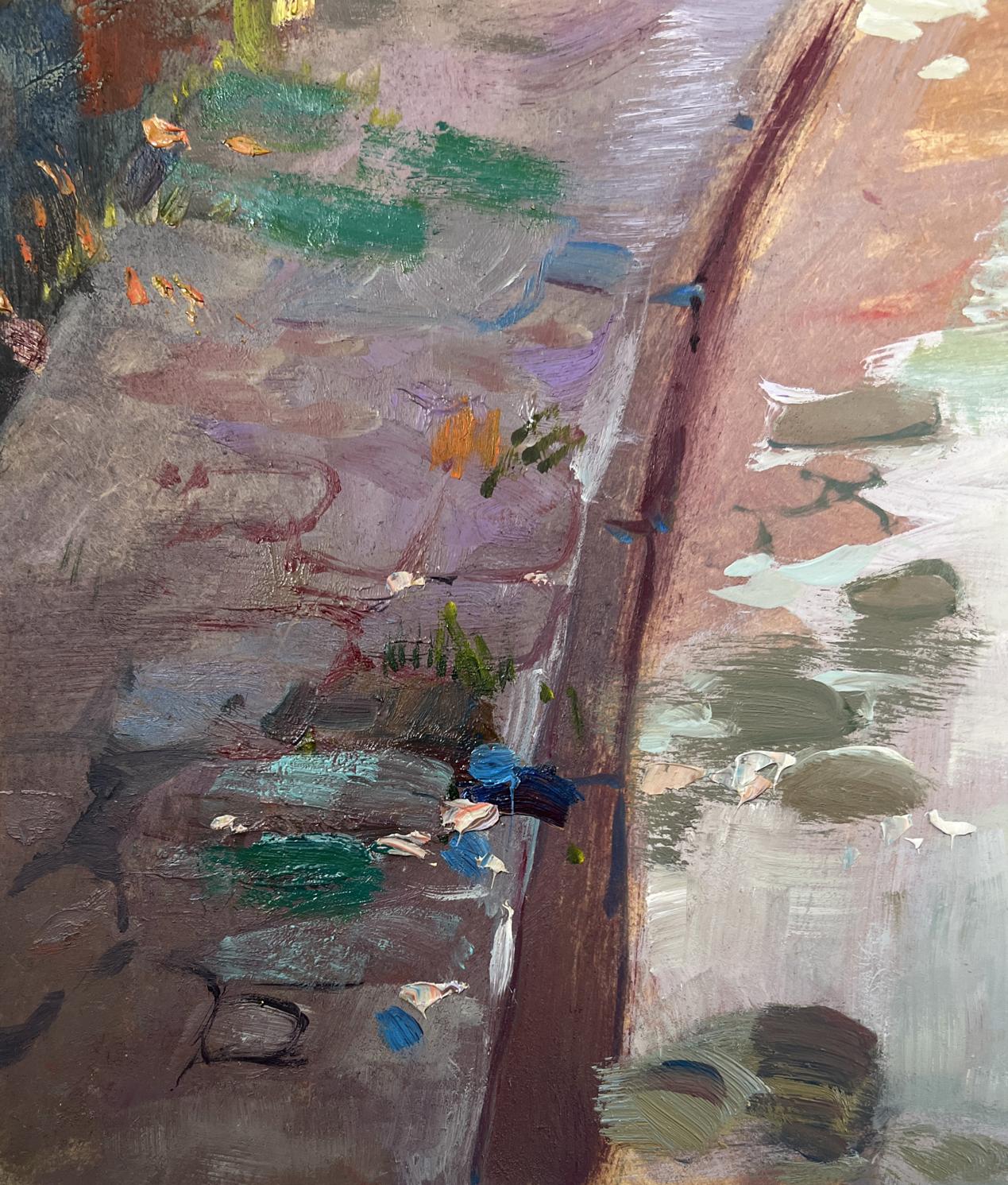 Oil painting Childhood alley by Yuriy Suprunchuk in muted earth tones
